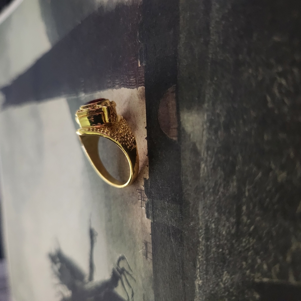 Gold Poison Ring with Orange Gemstone Size 7 - Picture 12 of 15